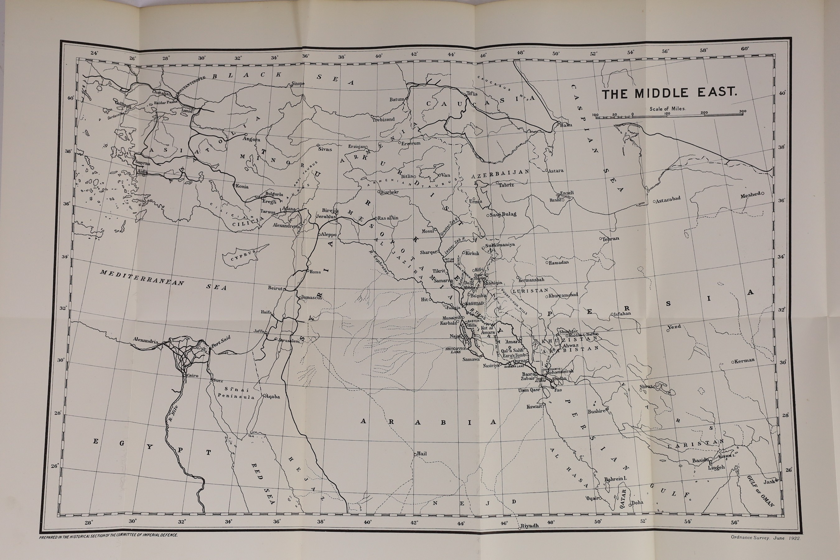 Moberly, Frederick James (Brig.-Gen.) - The Campaign in Mesopotamia, 1914-18, 4 vols, 8vo, original red cloth gilt, with 39 maps in pockets at rear, HMSO, London, 1923-27